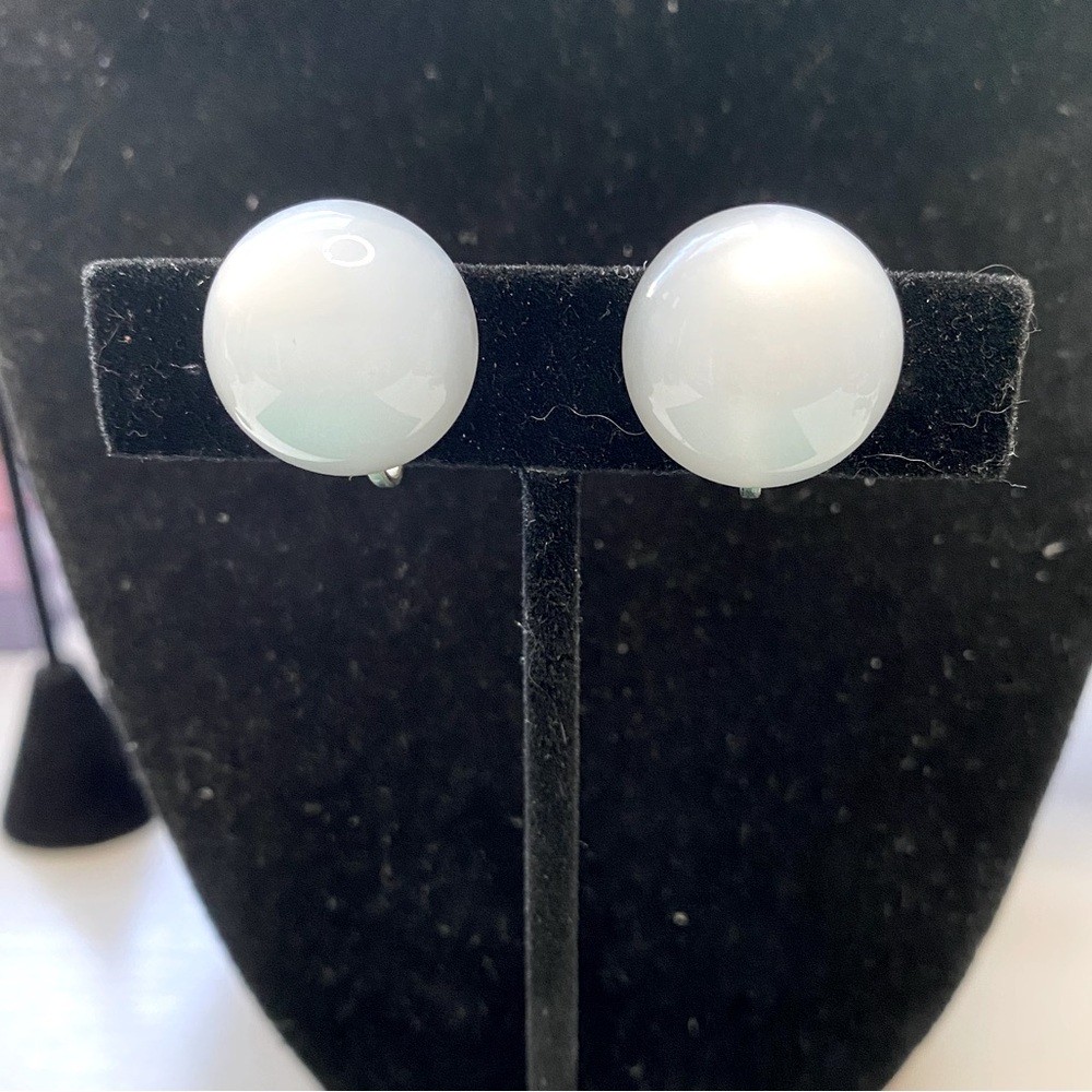 Vintage White Moon Glow Screw Back Earrings